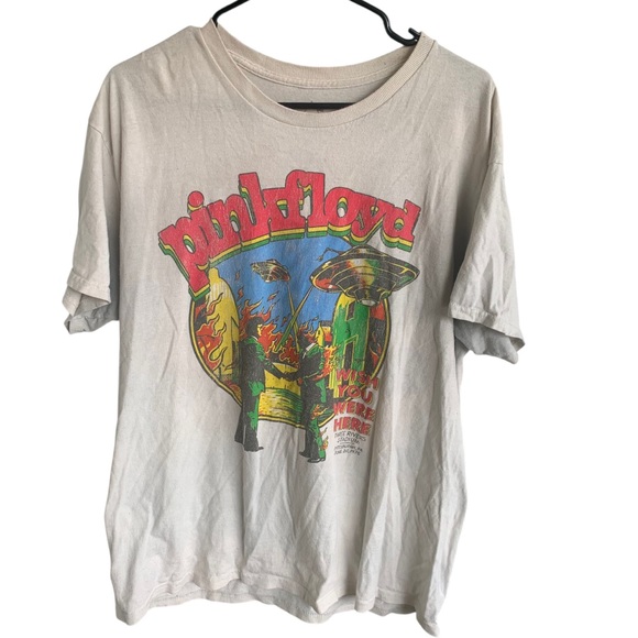 Pink Floyd UFO Tee Shirt Large Beige Cotton Tee Wish You Were Here Spencers - Picture 1 of 8
